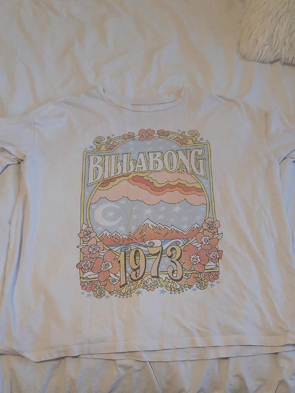 Billabong Light Pink Graphic Short-Sleeve Tee with Pastel Multi-Color Print